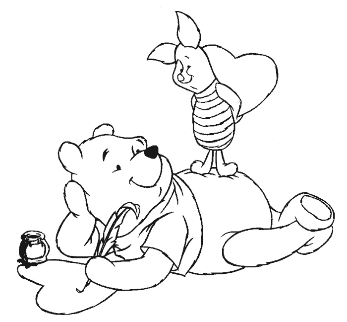 Winnie Pooh con un corazon para colorear - Imagui