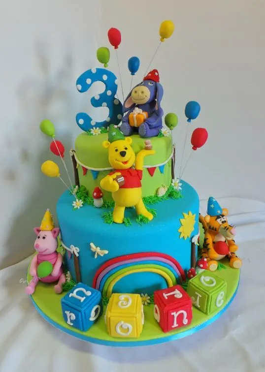 Winnie the Pooh and friends birthday cake. Fondant figurines were ...