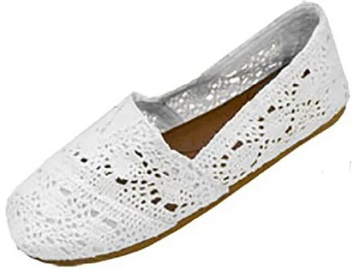 Womens Canvas Crochet Slip on Shoes Flats 5 Colors (7/8, White ...
