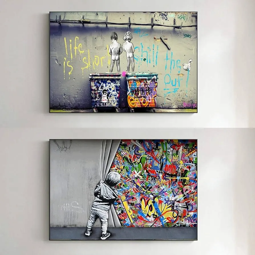 Yangmani Niños orinando detrás de la Cortina Arte Impresión en Lienzo Pintura La Vida es Corta Graffiti Cuadro de Pared de la Calle Decoración del hogar 23.6 Yangmani Niños orinando detrás de la Cortina Arte Impresión en Lienzo Pintura La Vida es Corta Graffiti Cuadro de Pared de la Calle Decoración del hogar 23.6