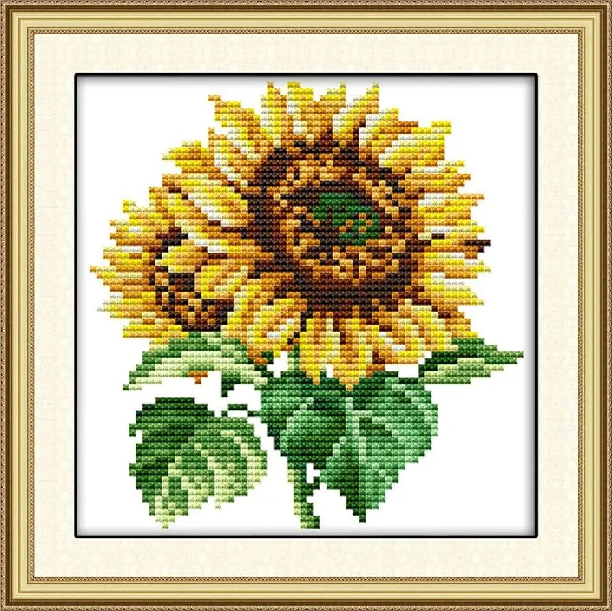 YEESAM Art - Kit de punto de cruz para adultos y niños principiantes, 11 quilates, 59 x 76 cm, kit de costura para bordado con patrones preimpresos fáciles y divertidos, Girasoles, 1 : YEESAM Art - Kit de punto de cruz para adultos y niños principiantes, 11 quilates, 59 x 76 cm, kit de costura para bordado con patrones preimpresos fáciles y divertidos, Girasoles, 1 :