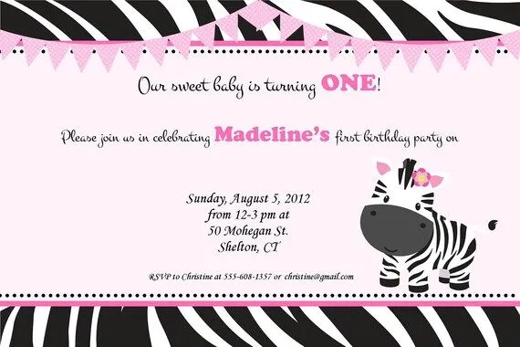 Zebra Invitations pink zebra birthday by TresChicPartyDesigns