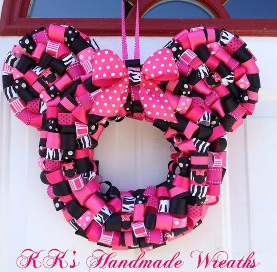 Zebra Print Minnie Mouse Ribbon Wreath by KKsHandmadeWreaths