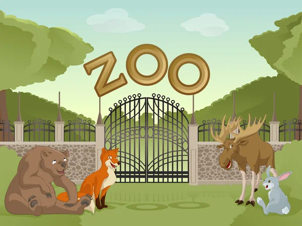 Zoológico con animales de dibujos animados — Vector stock ...