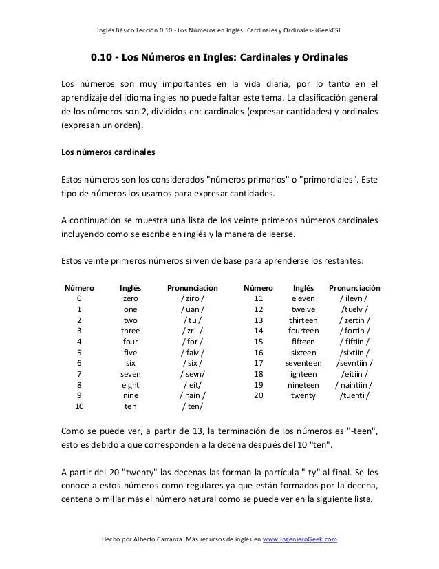 0.10 los números en ingles cardinales y ordinales 0.10 los números en ingles cardinales y ordinales