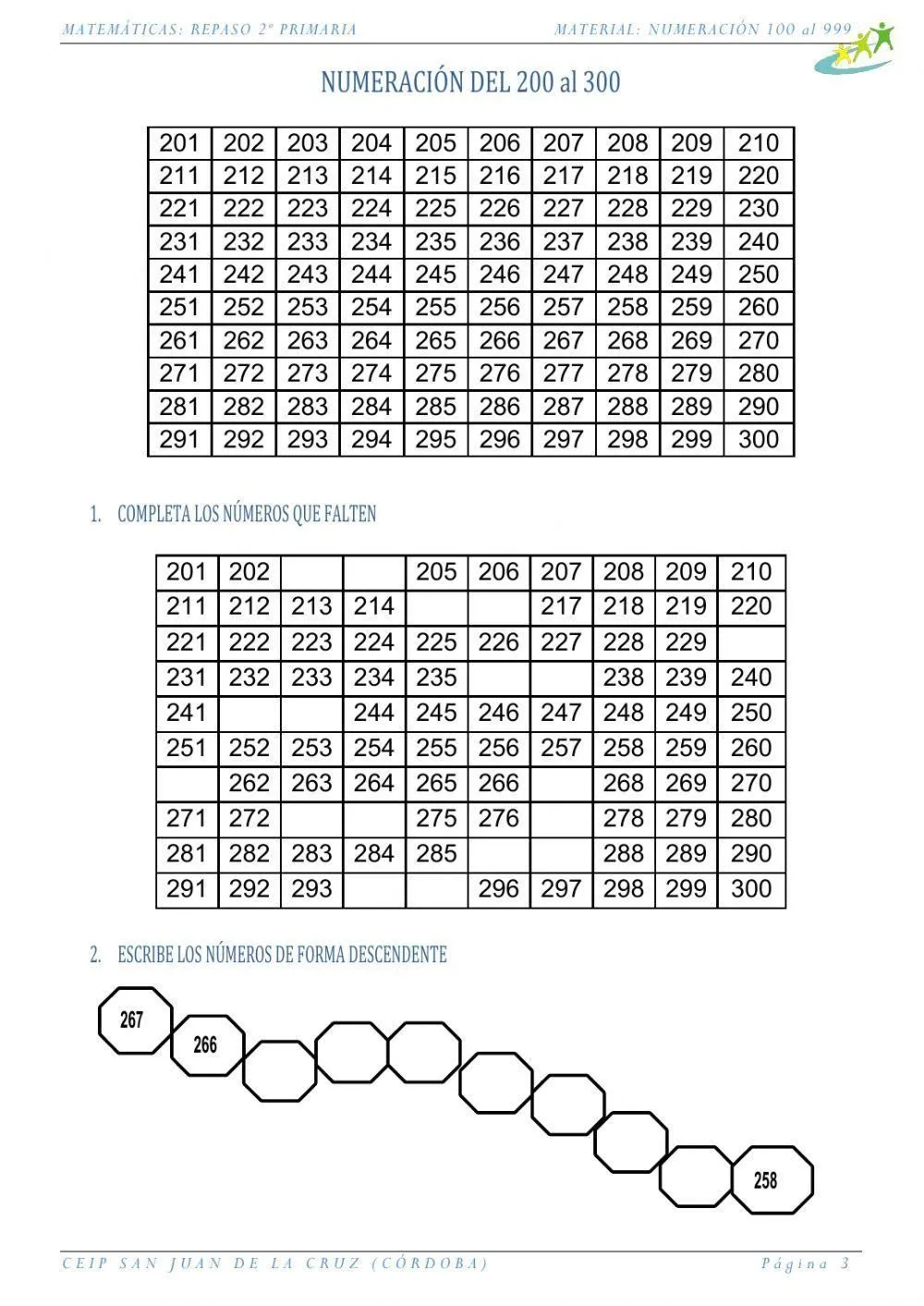 02-Números del 200 al 300 worksheet | Live Worksheets