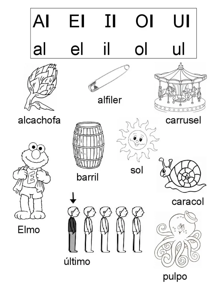 1° BÁSICO Dibujos Con Al El Il Ol Ul para Pintar | PDF