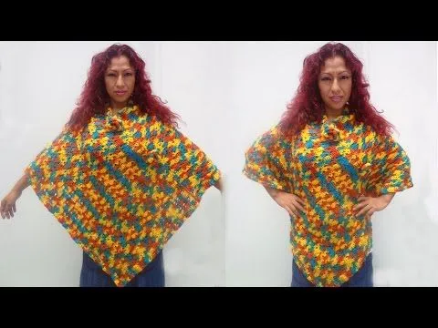 1° PONCHO TEJIDO A CROCHET PASO A PASO - YouTube