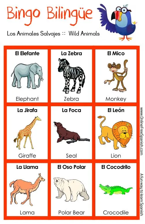 Los animales salvajes - wild animals http://www.onlinefreespanish ...