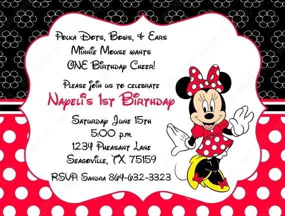 10 Black & Red Minnie Mouse PRINTED Invitations by BethCloud723