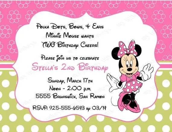 10 Rosa & verde Minnie Mouse invitaciones con por BethCloud723