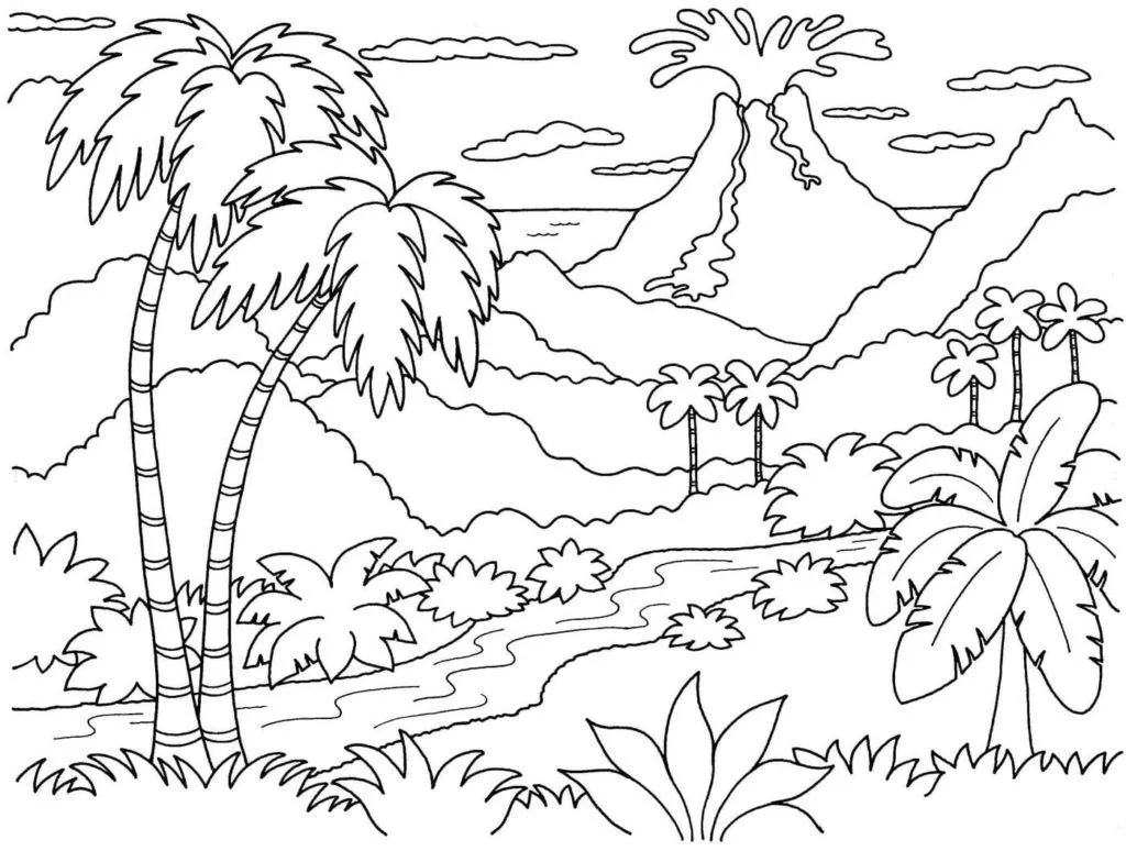 100 Dibujos de Naturaleza para colorear - Paisaje, Montañas, Mar