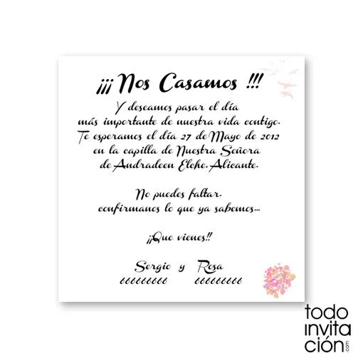 Mensajes para tarjetas de invitación de bodas - Imagui