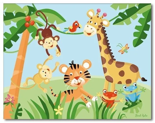 11x14 ART PRINT FOR KIDS RAINFOREST JUNGLE ANIMALS by smileywalls
