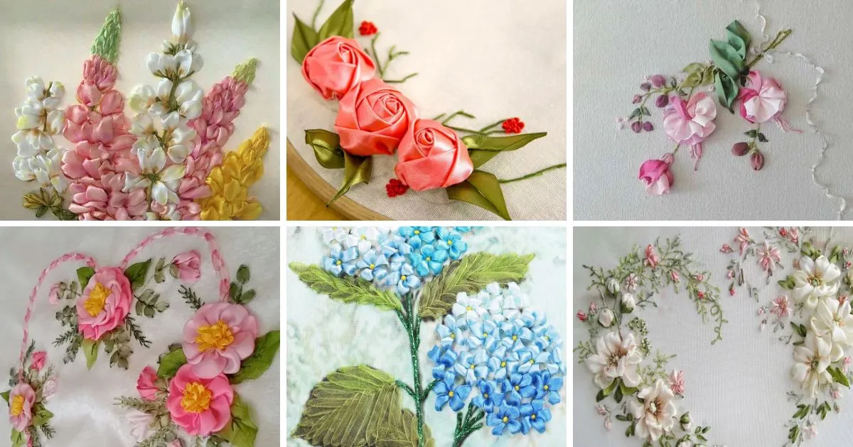12 Ideas para bordar flores con listón - Bordados a Mano
