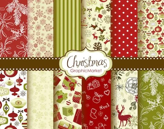 12 Pack Navidad Digital Scrapbook papel para por GraphicMarket