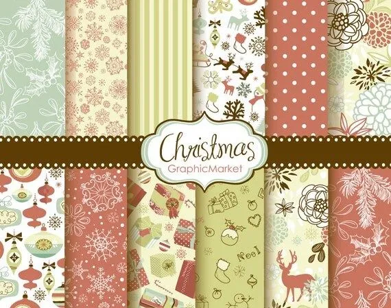 12 Pack Navidad Digital Scrapbook papel para por GraphicMarket