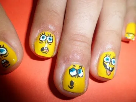 13 Decorado de uñas Caritas Bob Esponja - Yana - YouTube