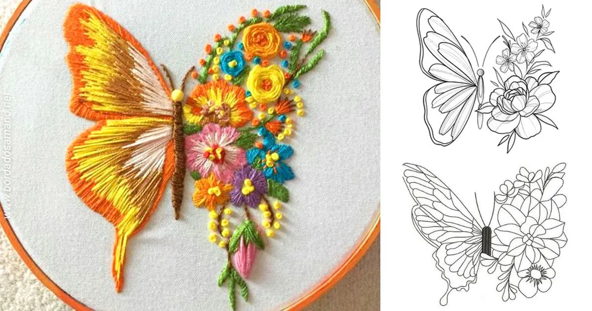 13 Diseños para bordar mariposas - Bordados a Mano 13 Diseños para bordar mariposas - Bordados a Mano