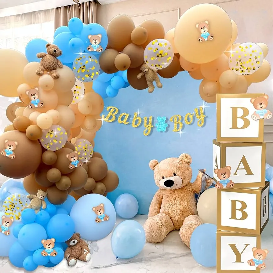 134 piezas de oso de peluche para baby shower para niño, guirnalda de arco de globos 134 piezas de oso de peluche para baby shower para niño, guirnalda de arco de globos