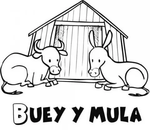 Buey y mula para colorear. Dibujos del Belén de Navidad para niños Buey y mula para colorear. Dibujos del Belén de Navidad para niños