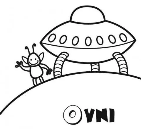 Dibujo para imprimir y colorear de un ovni y marciano Dibujo para imprimir y colorear de un ovni y marciano
