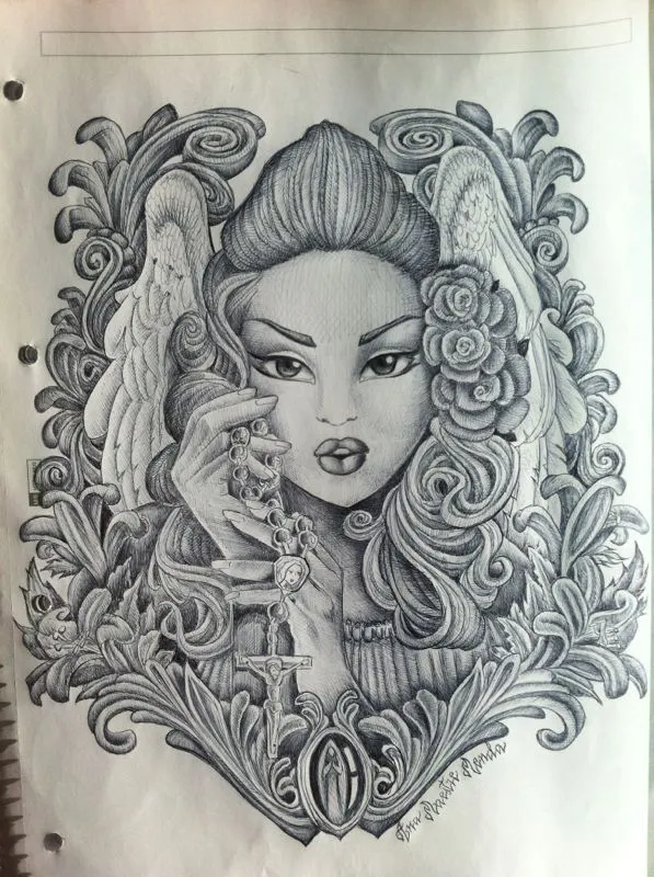 Virgen chicana a tinta para tattoo | Lowrider | Pinterest | Tattoo