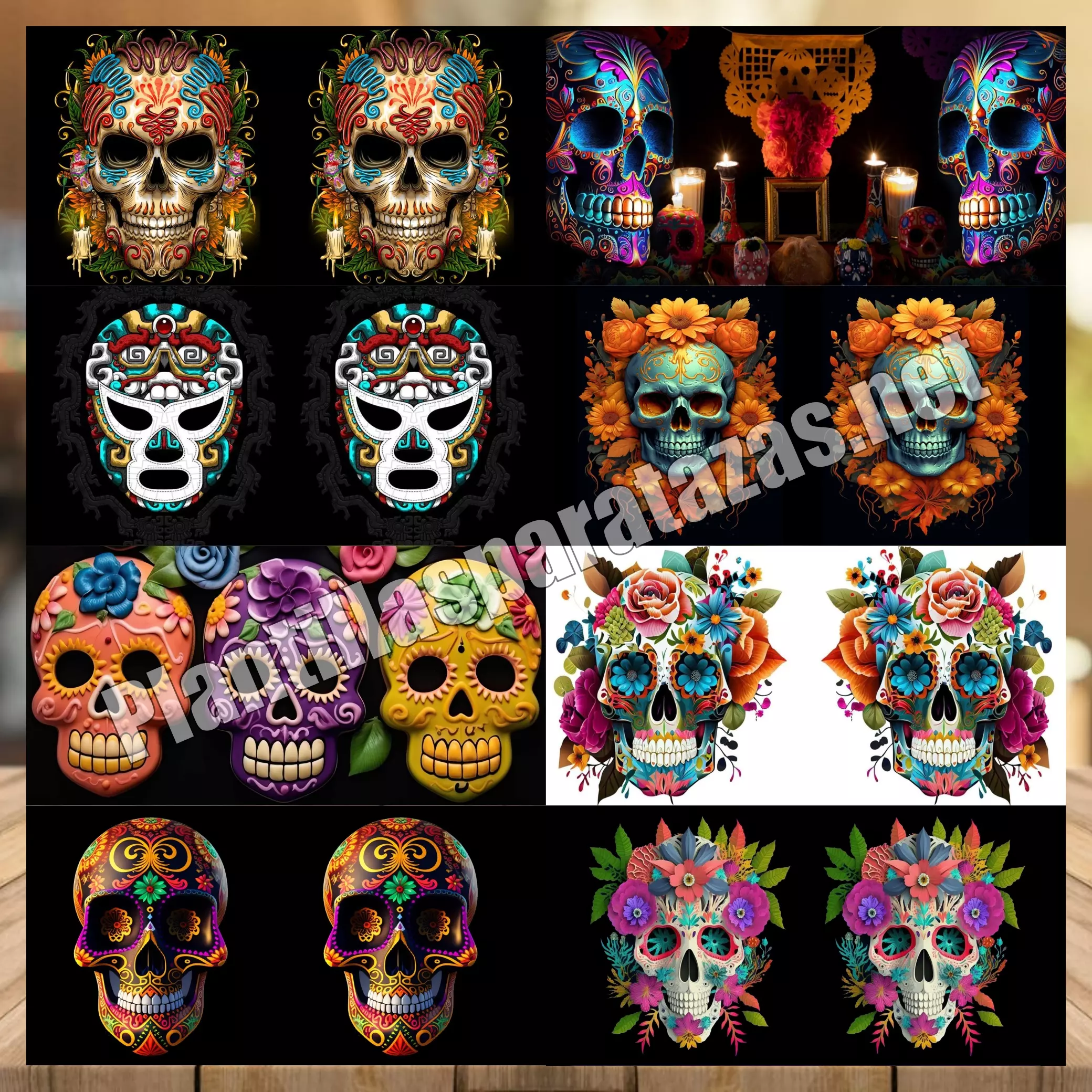 17 Plantillas para tazas de calaveras mexicanas 17 Plantillas para tazas de calaveras mexicanas