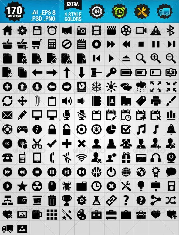170 Vector Icons - Noir | GraphicRiver