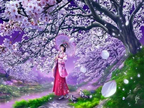 Arbol de cerezo dibujo anime - Imagui
