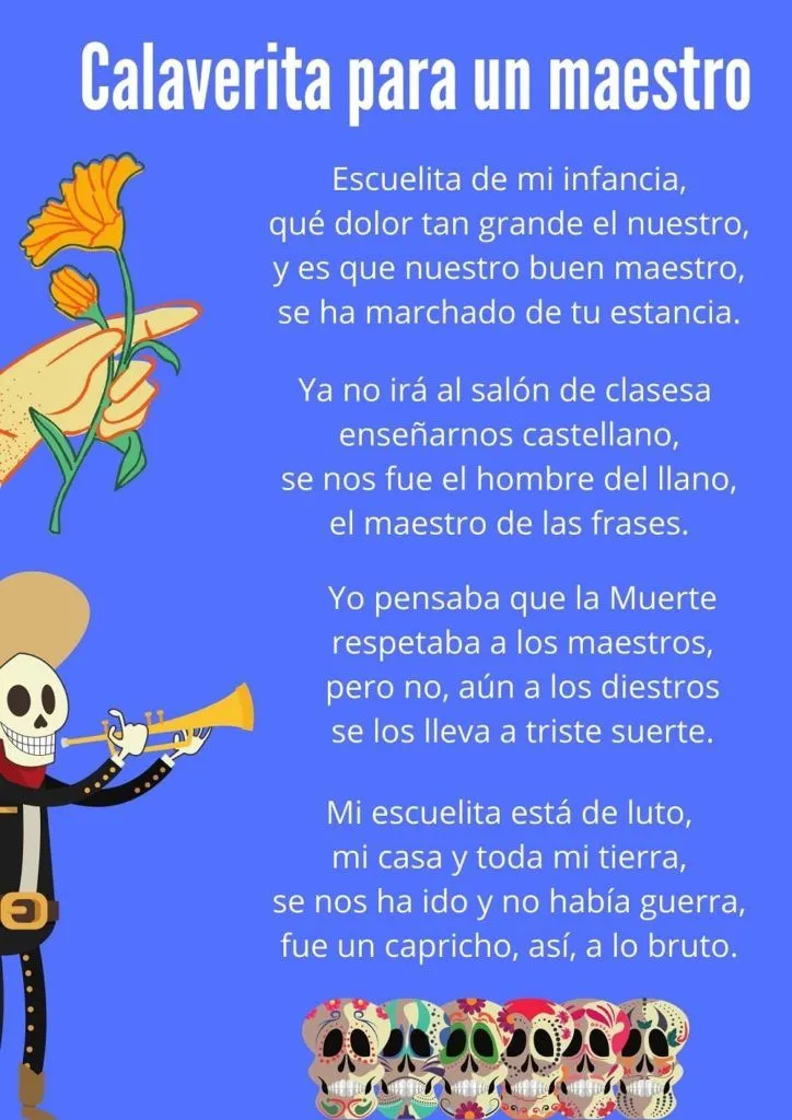 20 calaveritas literarias cortas para niños y maestros (con imágenes)