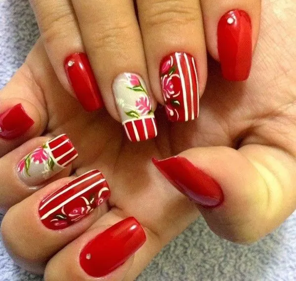 20 Diseños de Uñas de Color Rojo con Flores - ε Diseños e Ideas ...