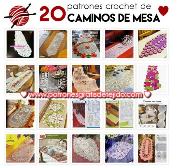 20 Patrones Crochet de Caminos de Mesa