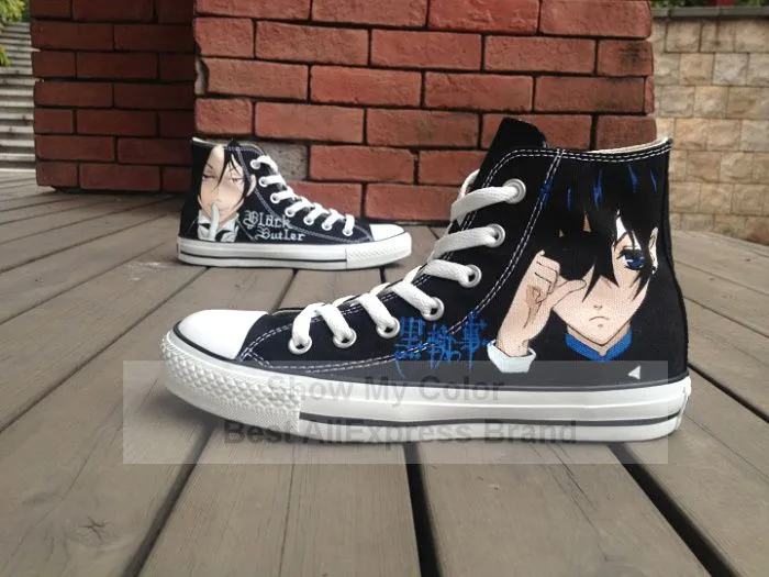 2013 descuento caliente zapatillas negro mayordomo pintado a mano ...