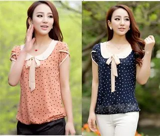 2014 New Women Summer Chiffon Shirt Short Sleeves Female Loose ...