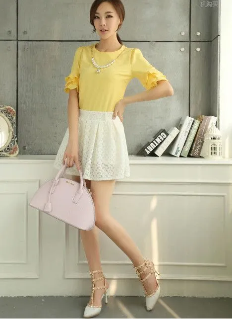 2015 coreano ropa para mujer azul real la mitad de manga amarillo ... 2015 coreano ropa para mujer azul real la mitad de manga amarillo ...