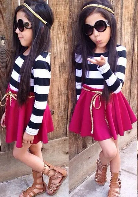 2015 del estilo del verano vestido de la muchacha de la raya de ...