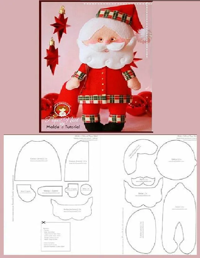 27 Moldes de Papá Noel en fieltro con plantillas | Bebeazul.top 27 Moldes de Papá Noel en fieltro con plantillas | Bebeazul.top