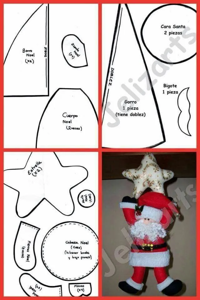 27 Moldes de Papá Noel en fieltro con plantillas | Bebeazul.top 27 Moldes de Papá Noel en fieltro con plantillas | Bebeazul.top