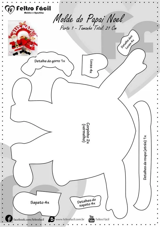 27 Moldes de Papá Noel en fieltro con plantillas | Bebeazul.top 27 Moldes de Papá Noel en fieltro con plantillas | Bebeazul.top