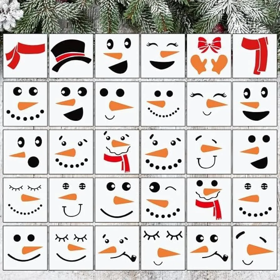 30 plantillas de muñeco de nieve de Navidad reutilizables, plantillas de  dibujo de Navidad para pintar sobre bloques de madera, tela de papel de  pared de 3 pulgadas : Amazon.com.mx: Hogar y