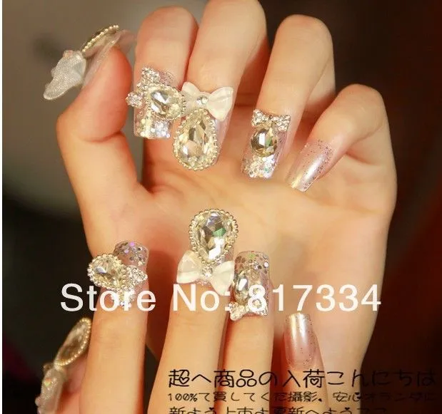 3D Nails Design Crystal uñas postizas novia del dedo de la boda ...