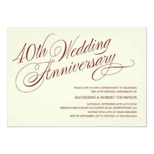 40.o Invitaciones del aniversario de boda Invitación 12,7 X 17,8 ... 40.o Invitaciones del aniversario de boda Invitación 12,7 X 17,8 ...
