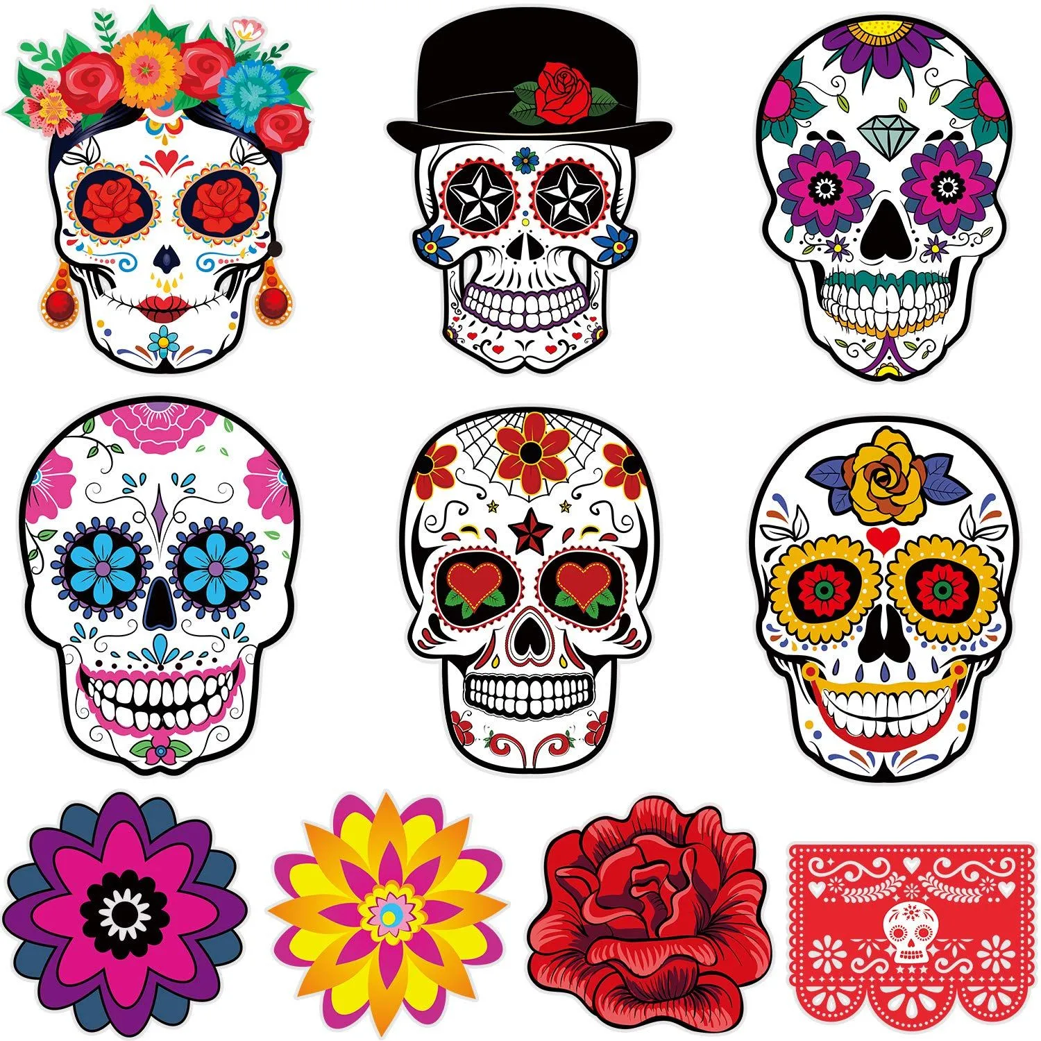 50 recortes para el Día de los Muertos, recortes de calavera de azúcar,  recortes temáticos de Halloween para decoración de fiesta del Día de los  Muertos : Amazon.com.mx: Hogar y Cocina