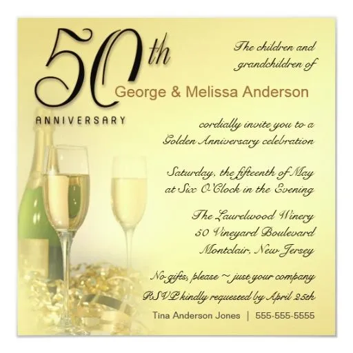 50.o aniversario elegante - invitaciones cuadradas invitación 5.25 ...