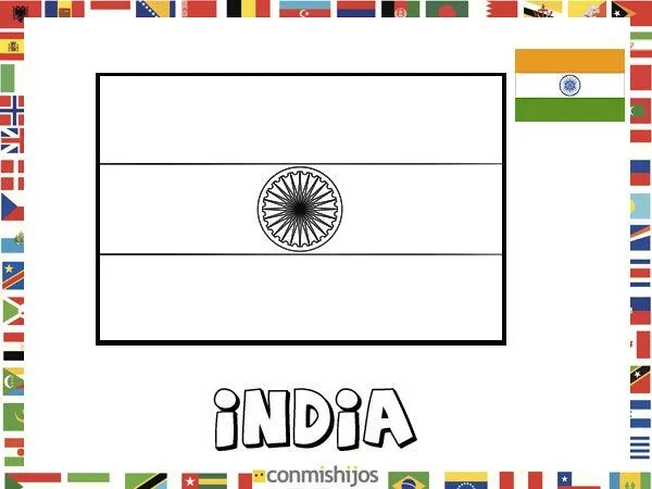 Bandera de India. Dibujos de banderas para pintar