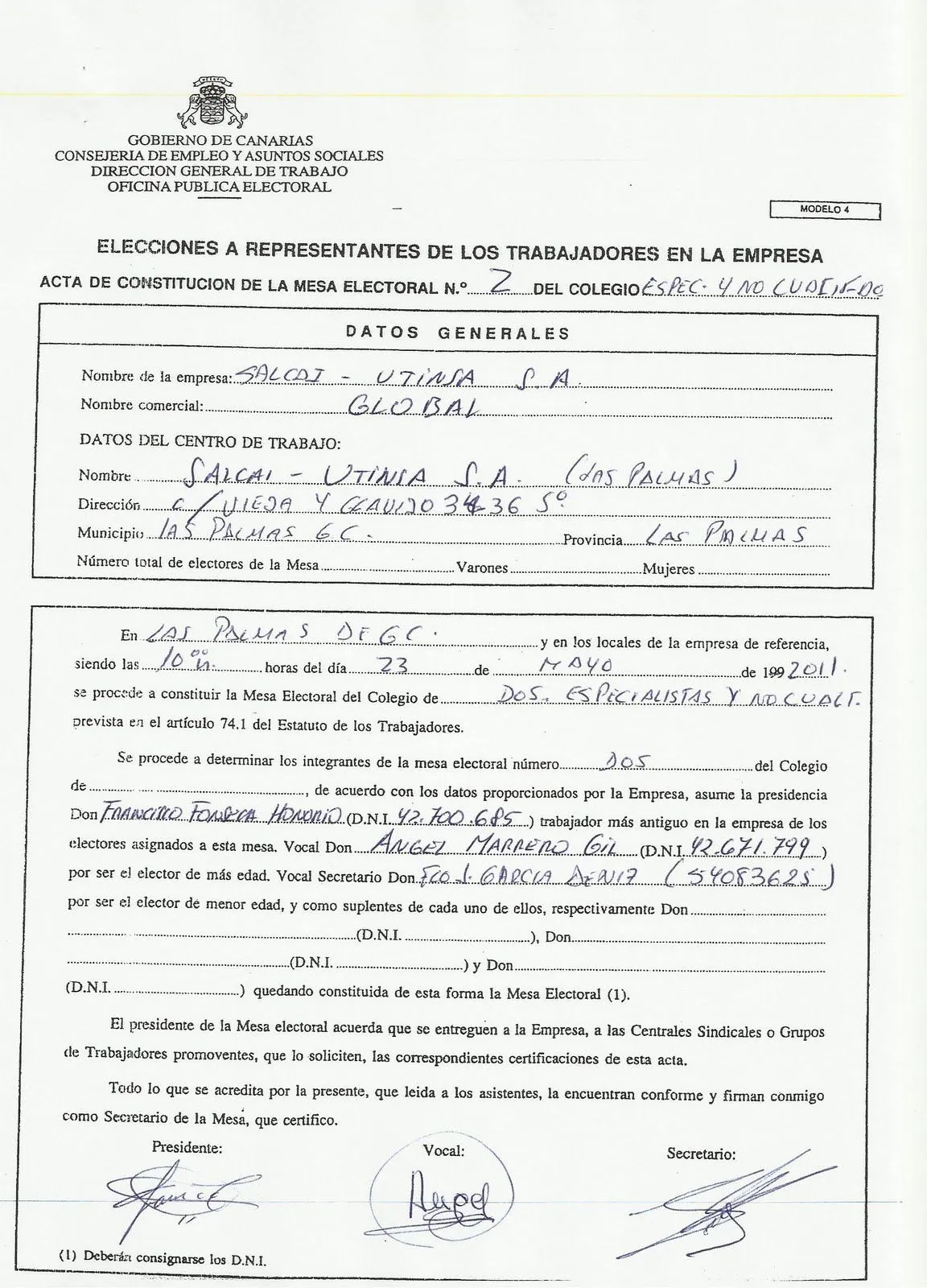 CATT-GLOBAL Salcai-Utinsa S.A.: PROCESO ELECTORAL ELECCIONES ... CATT-GLOBAL Salcai-Utinsa S.A.: PROCESO ELECTORAL ELECCIONES ...