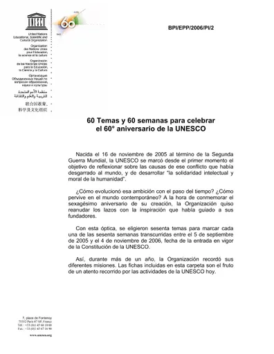 60 temas y 60 semanas para celebrar el 60° aniversario de la UNESCO