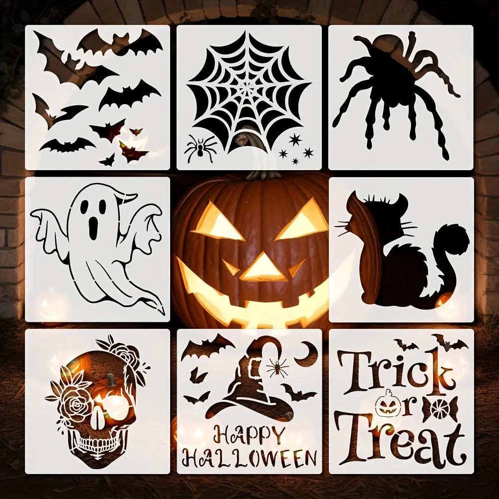 8pcs Plantillas De Halloween, 6 Pulgadas Plantillas De Tema Feliz Halloween Para Pintar En Madera Pared Artesanía Lienzo, Plantilla De Dibujo Reutilizable De Truco O Trato/telaraña/calavera/murciélagos/gato/fantasma Para Decoraciones De Halloween | Compre 8pcs Plantillas De Halloween, 6 Pulgadas Plantillas De Tema Feliz Halloween Para Pintar En Madera Pared Artesanía Lienzo, Plantilla De Dibujo Reutilizable De Truco O Trato/telaraña/calavera/murciélagos/gato/fantasma Para Decoraciones De Halloween | Compre
