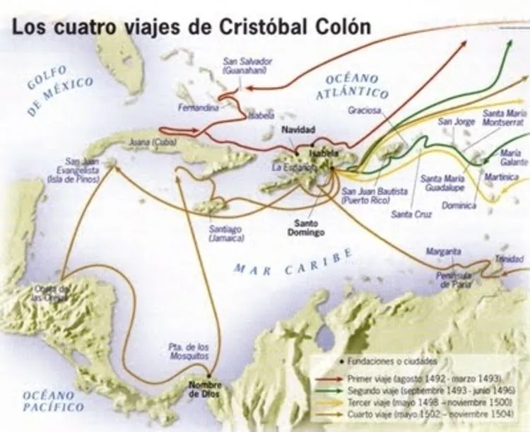 Mapa de los cuatro viajes de cristobal colon - Imagui Mapa de los cuatro viajes de cristobal colon - Imagui